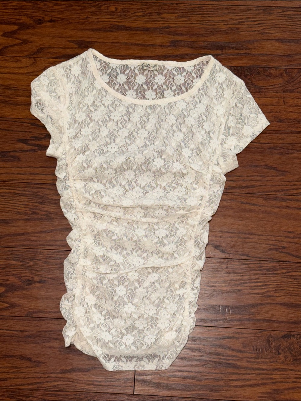 Free People Ivory Floral Lace Short-Sleeve Camisole